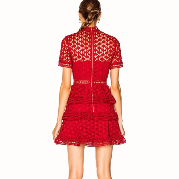 HIGH NECK STAR LACE PANELLED DRESS By Self-portrait - Picture 3 of 10